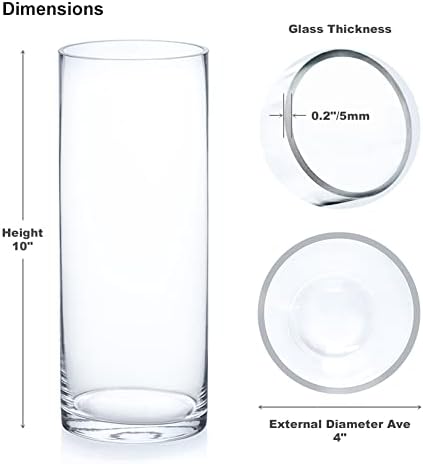 Enova Floral Clear Glass Flower Vase, 4W x 10H Inches Round Flower Vase, Pillar Candle Floating Candle Holders, Tall Cylinder Glass Vase for Flowers, Glass Vase for Home Decor, Wedding (Pack 4) - Image 2