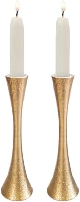 Yair Emanuel Shabbat Candle Holders Tapered Design, Brass or Silver Finish, Shabbos Candlestick Holders Judaica Wedding Gift (Antique Brass, 5.9) - Image 2