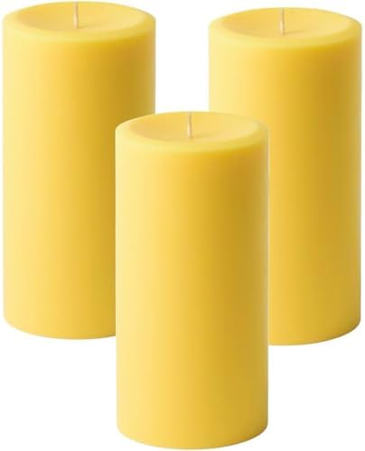 3" x 6" Yellow Pillar Candles (Set of 3) Unscented, Solid Color, Hand Crafted Weddings, Home Decoration, Restaurants, Spa, Church, Holiday Candle Gift by MisterCandle