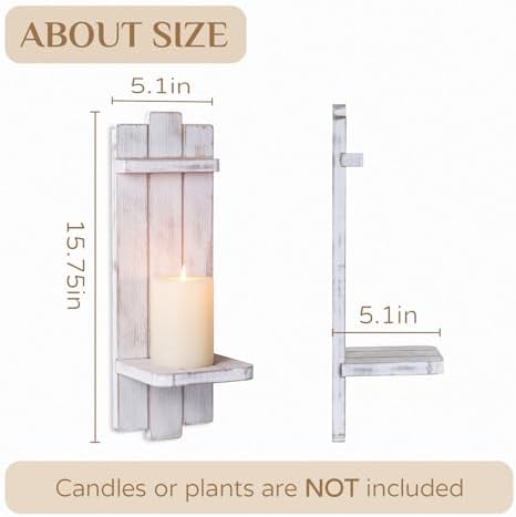 Whitewashed Wood Candle Sconces Wall Decor Set of 2 - Image 6