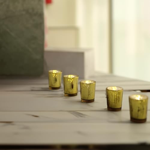 WGV Gold Speckled Tea Light Votive Candle Holder 2.2x2.75, Small Tiny Utility Cylinder Mercury Glass Vase, Home Accent Decor, 1 Pc - Image 6