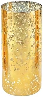 WGVI Hurricane Candle Holder Sleeve, W: 4", Ht: 8", Gold Speckled Glass Cylinder Open Both Ends, Chimney Tube Shade, 1 Piece by WGVInternational-OpusGlassware
