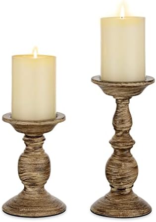 Sziqiqi Vintage Pillar Candle Holders Distressed Metal Candleholder Set by SZIQIQI