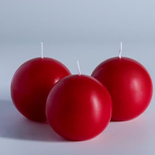 MOZEAL Hand-Poured, 3 Inch Red Round Ball Candles - Elegant Red Round Pillar Candles Set of 3, Dripless, Unscented, Smokeless, Ideal for Valentine's Day and Christmas. by MOZEAL
