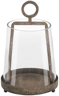 6" Modern Farmhouse Metal Hurricane Candle Holder with Handmade Sturdy Glass Sleeve in Rustic Brown for Pillar Candle & Plants, Glass Hurricane Lantern, Industrial, Minimalistic by Unknown