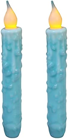 CVHOMEDECO. Real Wax Hand Dipped Battery Operated LED Timer Taper Candles Rustic Primitive Flameless Lights Decor, 6-3/4 Inch, Teal, 2 PCS in a Package by CVHOMEDECO