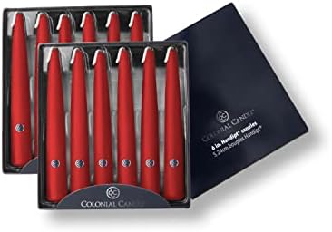 Colonial Candle Unscented Taper Candle, Handipt Collection, Red, 6 in, Pack of 12 - Up to 4 Hours Burn by ColonialCandle