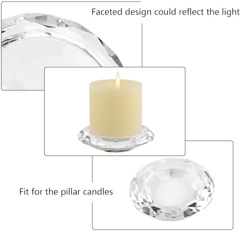 Crystal Pillar Candle Holders Decorations for Home Party Dinner Christmas, Suitable for Large Cylindrical Candles Hand-Cut 4.3'' X 1'' Clear, Pack of 2 - Image 6