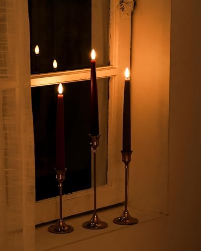 Stmarry Fall Flameless Taper Candles with Remote and Timer, 9.65 Inch Real Wax LED Candlesticks, Battery Operated Thanksgiving Candles with 3D Flickering Flame, Bordeaux, Terra Cotta & Caramel, 3 Pack - Image 6