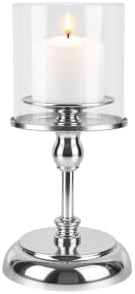 Small Silver Hurricane Candle Holders, 9.44" Candlestick by Home