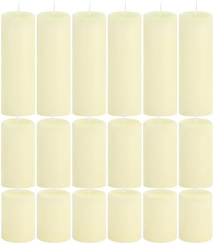 18 Pcs Ivory Pillar Candles Bulk Set，Hurricane Candles，3 Different Lengths 2 x 3/4/6 Inch (6 Each)，Dripless Unscented Smokeless，Gives You a Better Atmosphere When Organizing an Event Party. by Trxvxo