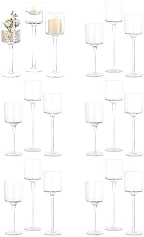 Glass Candle Holder for Table Centerpiece - Inweder Tall Tea Lights Candle Holder, Elegant Clear Long Stem Candle Holders for Pillar Candles, Floating Candle Holder for Party, Home Decor, Set of 18 by CreatedforWeddingsandHome