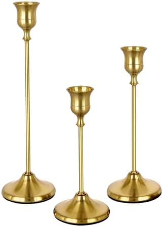 Gold Candlestick Holders Set of 3 Weighted Stable Base by Unknown