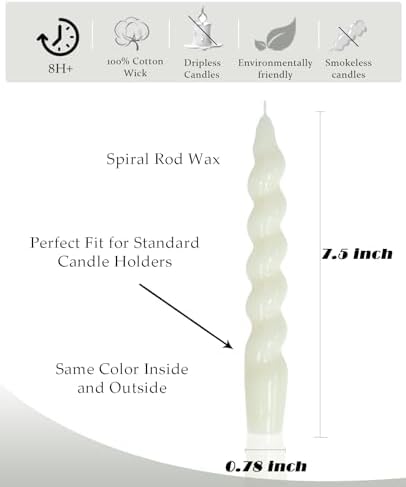 Taper Candle White Spiral Candlestick Short Tapered Candles Twisted Candlesticks for Table Decor Housewarming Gift Idea-7.5inch,4pcs(White) - Image 6