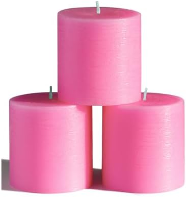 CANDWAX 3x3 Pink Pillar Candles Set of 3 - Long Burning Unscented Smokeless Dripless Pillar Candles - Pink Candle Set for Wedding, Special Occasions and Ordinary Dinners - Spring Candle Pillars by CANDWAX