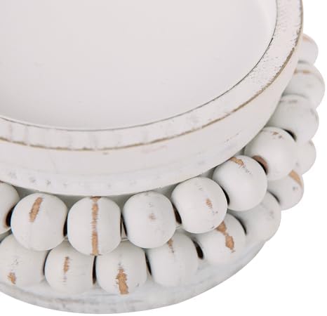 NIKKY HOME Farmhouse Beaded Wooden Pillar Candle Holders Set of 2, White - Image 6