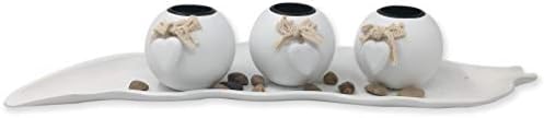 allgala Wooden Candle Holder Tray 3 Ball Orbs Set Tealight Candle Holder Centerpiece with Pebbles on Leaf Tray for Coffee Table Dining Table Accents Bowl for Living Room Décor-White-HD90402 - Image 4