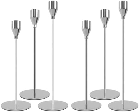 Silver Candlestick Holders Set of 6, Metal Taper Silver Candle Holders, Tall Candle Holder, Fits 2.2cm Thick Candle&Led Candles, for Table Centerpiece, Mantels, Weddings, Dining, Party by AUMAYCO