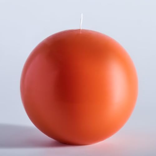 MOZEAL Hand-Poured, 6 Inch Orange Large Round Ball Candles - Elegant Orange Round Pillar Candles, Dripless, Unscented, Smokeless, Ideal for Halloween Decor. by MOZEAL