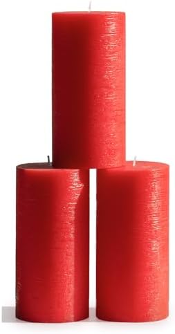 CANDWAX Large Pillar Candles 3x6 Inch – Set of 3 Unscented Dripless Red Candles, Rustic Design for Events, Weddings, Home Styling by CANDWAX