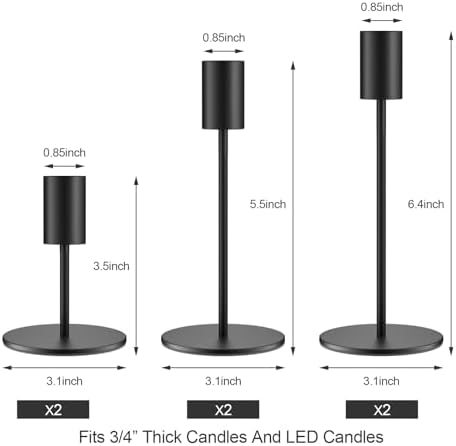 zeochyni Black Taper Candle Holder Metal Candlestick Holders Set of 6 - Image 3