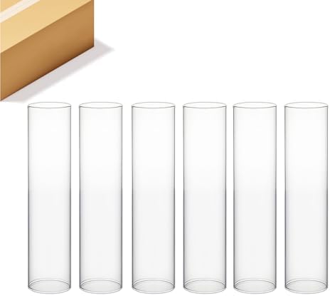 WGVI Clear Hurricane Candle Holder Sleeve, Wide 2.5", Height 14", 6 Pieces, Hurricane Vase, Glass Cylinder Open Ended Chimney Shade Tube For Pillar and Tapered Candleholder, Flame Cover. by WGVInternational-OpusGlassware