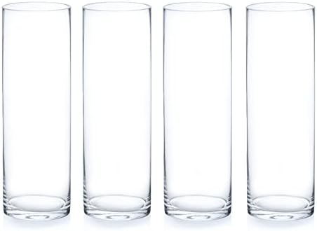 Enova Floral Clear Glass Flower Vase, 4W x 12H Inches Cylinder Vase, Pillar Candle Floating Candle Holders, Tall Cylinder Glass Vase for Flowers, Round Glass Vase for Home Decor, Wedding (Pack 4) by EnovaFloralInc