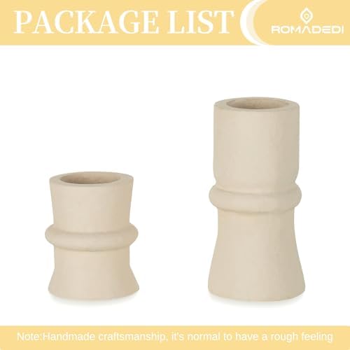 Romadedi Beige Paper Mache Taper Candle Holders, Set of 2 - Image 6