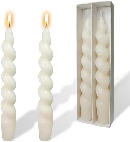 Unscented Spiral Twisted Candles Milk White Dinner Candlestick 7.5 Inch Short Swirl Candles for Home Decor Wedding Party by YUKCAXDLS