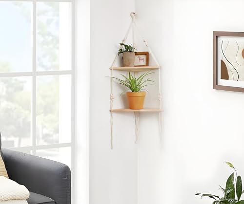 Artilady Corner Shelf Macrame Wall Hanging, Boho Wood Storage Wall Decor - Image 5
