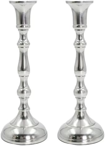 Hosley Set of 2 Silver Candlestick Holders for Taper Candles, 8.25 Inch Tall Aluminum Metal Candle Stands, Elegant Formal Dinner & Wedding Centerpiece Decor by HOSLEY