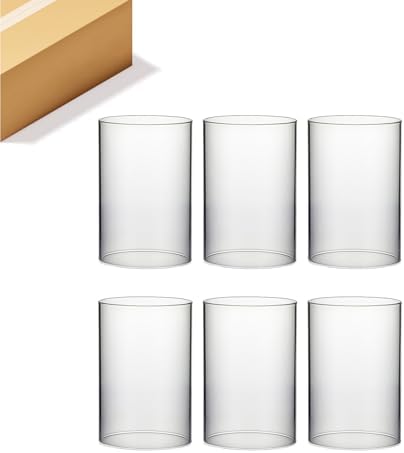 WGVI Clear Hurricane Candle Holder Sleeve, Wide 4.7", Height 8", 6 Pieces, Hurricane Vase, Glass Cylinder Open Ended Chimney Shade Tube For Pillar and Tapered Candleholder, Flame Cover. by WGVInternational-OpusGlassware