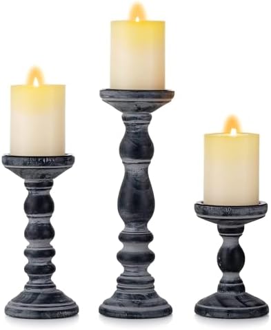 Wood Pillar Candle Holder: Rustic Distressed Black Candle Stand by CreatedforWeddingsandHome