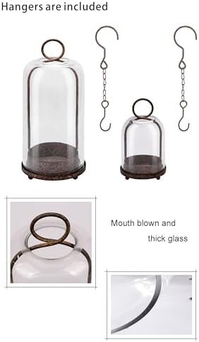 5" & 4" Wide Versatile Metal Candle Holder in Rustic Brown with Handmade Thick, Heavy & Sturdy Glass Dome for Pillar Candle, Industrial, Modern, Shelf, Mantel, Veranda, Porch - Image 3