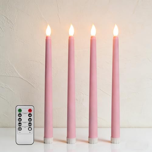 Pastel Pink Flameless Taper Candles with Remote Timer Set of 4 by Ni-JASW