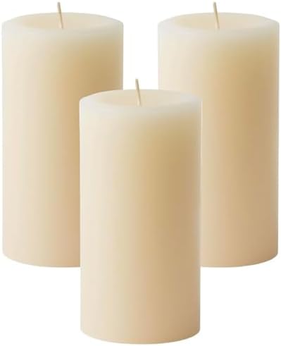 Mister Candle Dripless Unscented Pillar Candles, Set of 3 Hand Poured Ivory Pillar Candles, Solid Color Non-Scented Candles for Home Decor, Premium Wax, 80 Hr Burn Time, 3x6 Inch by MisterCandle