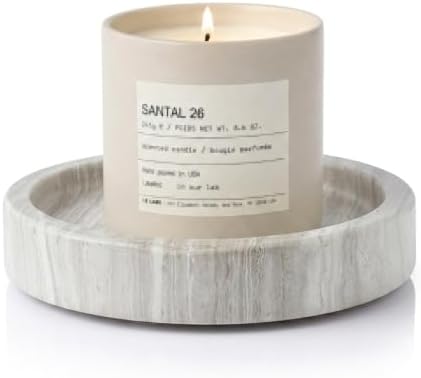 Candle Holders Italy Premium Natural Marble Candlestick Holder for Jar Pillar Candles Large Round Coaster Plate Jewelry Tray Centerpiece for Wedding Dining Table Home Decor Light Grey (WH074) by WORHE