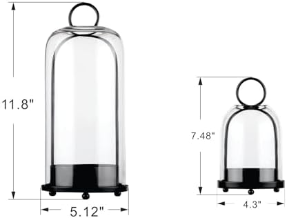 5" & 4" Wide Versatile Metal Candle Holder in Black with Handmade Thick, Heavy & Sturdy Glass Dome for Pillar Candle, Industrial, Modern, Shelf, Mantel, Veranda, Porch (Black, Large & Small) - Image 2