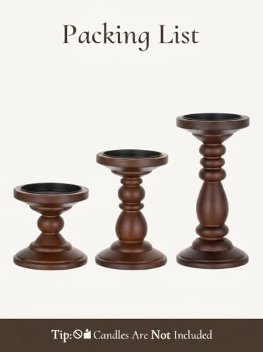 Wood Pillar Candle Holder: Mid Century Dark Brown Candle Stand - Image 7