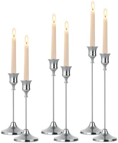 Silver Taper Candle Holders 2 Sets(6 Pcs) - Tall Metal Candlestick Holders for Table Centerpiece, Formal Dinner, Wedding, Fireplace Mantel Decor, Fits 3/4 Inch Thick Candles by Unknown