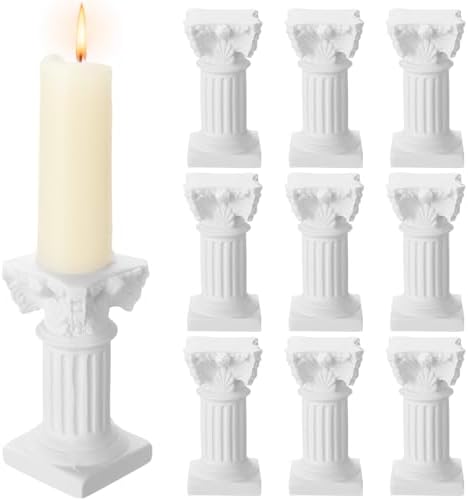 Reallnaive 10 Pcs Roman Pillar Candle Holders Mini Greek Columns Roman Pillar Candle Stands Resin Candlestick Rack Miniature Figurine Base Stigma Decoration for Wedding Christmas Table Decor by Reallnaive