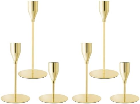 Gold Candlestick Holders, Metal Taper Candle Holders, Set of 6 by ECHFSM