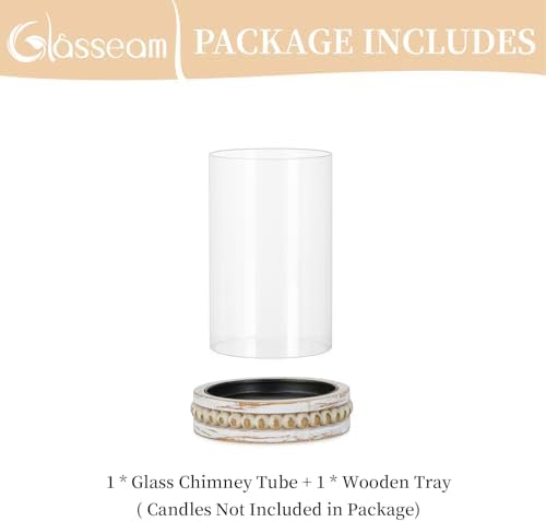 Glasseam Glass Hurricane Candle Holder, Decorative Candle Holders for Pillar Candles, Boho Candle Holders for Table Centerpiece, Glass Cylinder With Wood Beaded Candle Plate for Dining Room Decoration - Image 7