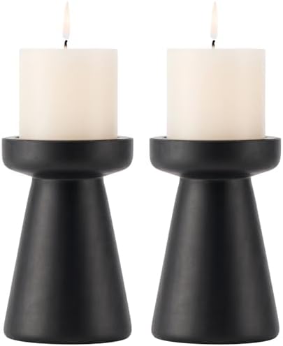 Set of 2 Rustic Black Wood Candle Holders for Pillar Candles by THORNIA