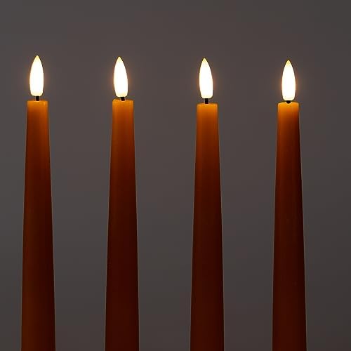 Fanna 9.6" Orange Real Wax Flameless Taper Candles with Timer, Battery Operated Led Candlesticks for Halloween, Harvest and Fall, Remote and Batteries Included - Set of 4 - Image 2