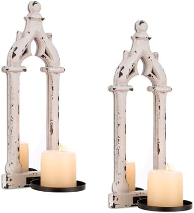 Wall Candle Sconces Set of 2 with Real Mirror, Distressed White by Walasis