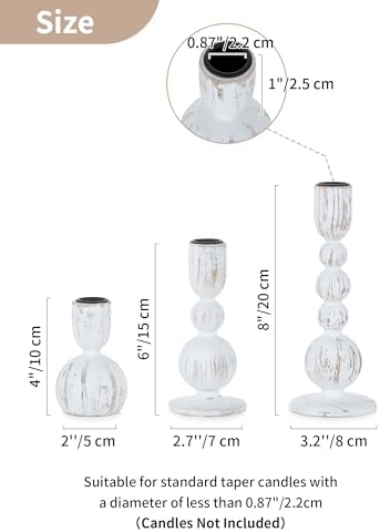NUPTIO Wooden Taper Candle Holders, Set of 6 White Candlesticks - Image 2
