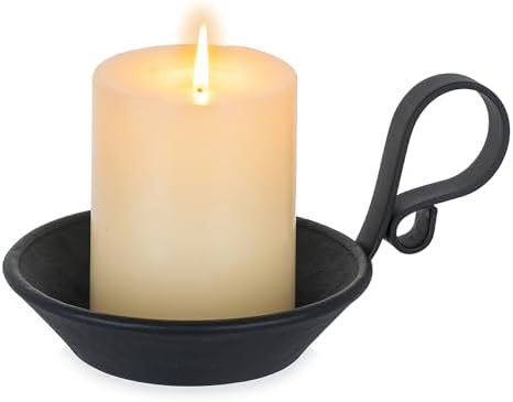 Iron Pillar Candle Holder: Vintage Black Candle Plate with Handle by CreatedforWeddingsandHome