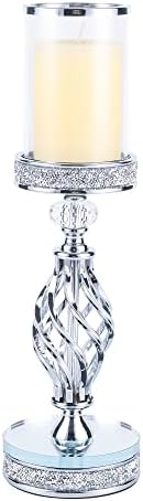 Hanjue Crystal Candle Holders for Pillar Candle, Metal Crystal Candle Holder for Home Decor, Centerpieces, Coffee Dining Table CH0509 (Silver (L)) by Hanjue