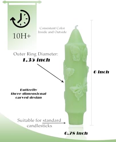 Green Taper Candle Butterfly CandleSticks Dripless Short Tapered Candles for Christmas Home Decor 6 inch Set of 4 - Image 2